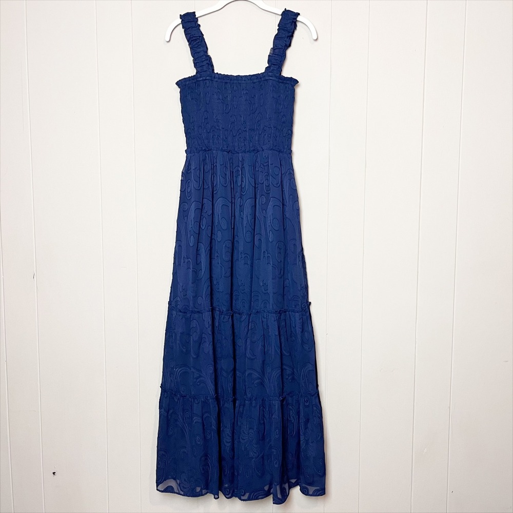 Lilly Pulitzer Hadley Smocked Maxi  Dress Small Navy Blue Paisley Preppy Tiered - Picture 4 of 12